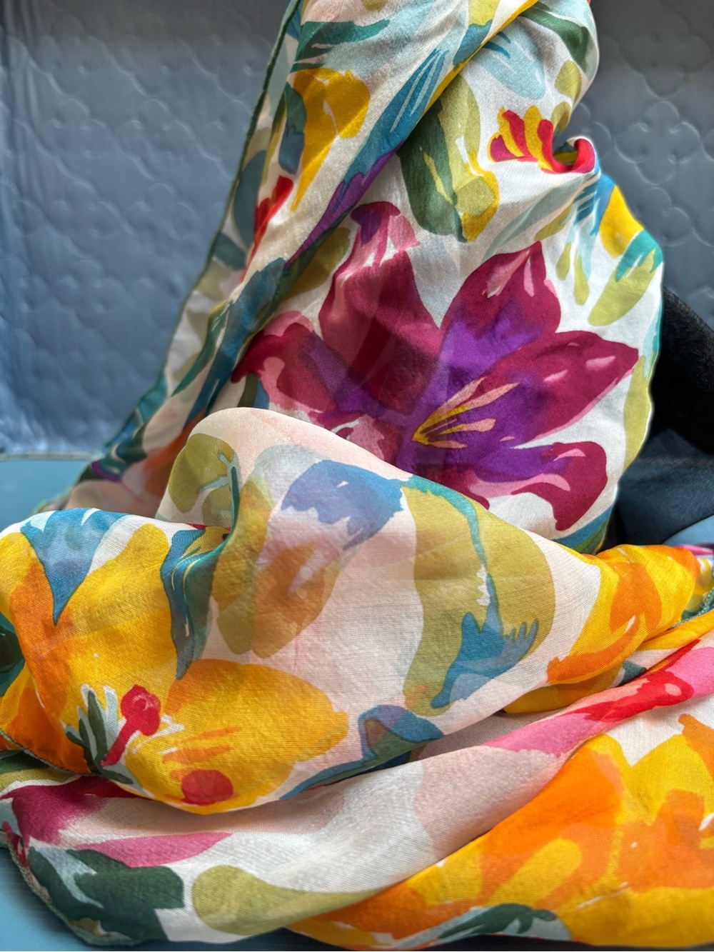 Dana Herbert multicolored floral sheer silk scarf. - Picture 13 of 13